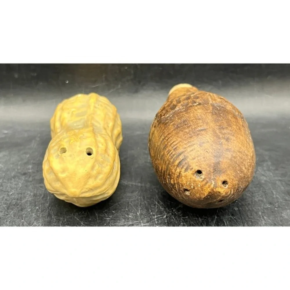Vtg Peanut & Acorn Ceramic Salt & Pepper Shakers‎ Rustic Farmhouse Decorative 3